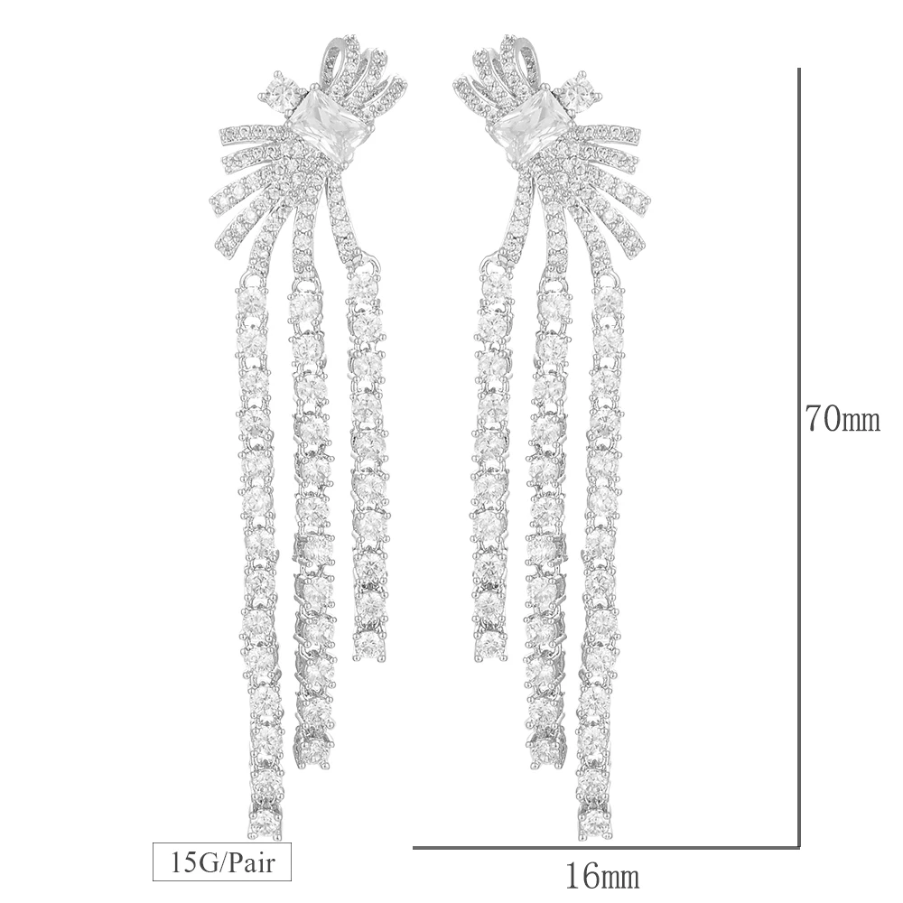 

SisCathy 2019 Trendy AAA Clear Cubic Zirconia Dangle Drop Earrings for Women Charm Long Tassel fringe Earrings Jewelry