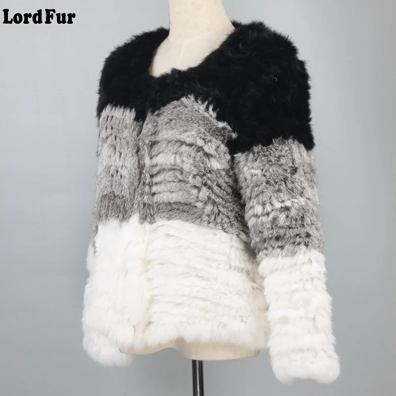 (TopFurMall) женская шуба из натурального кроличьего меха осенне-зимняя в полоску