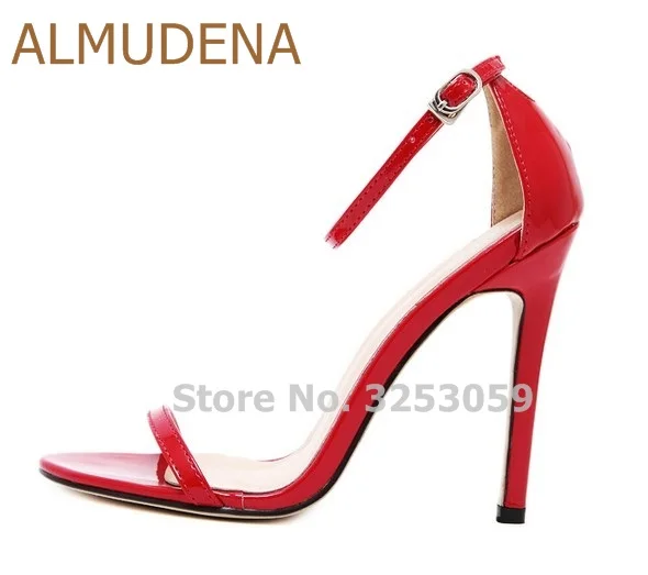 

ALMUDENA Women Gorgeous Patent Leather Single Strap Sandals Stiletto Heels Buckle Strap Concise Gladiator Dress Shoes Pumps