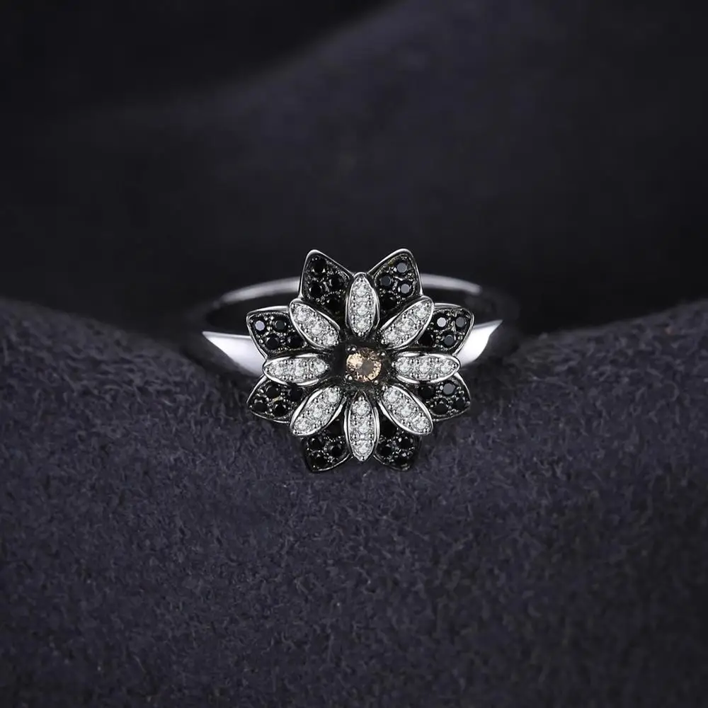 Jewelrypalace цветок натуральный темно-серый дымчатый кварц черной шпинели коктейльное кольцо стерлингового серебра 925 Мода Красивые ювелирные изделия для Для женщин