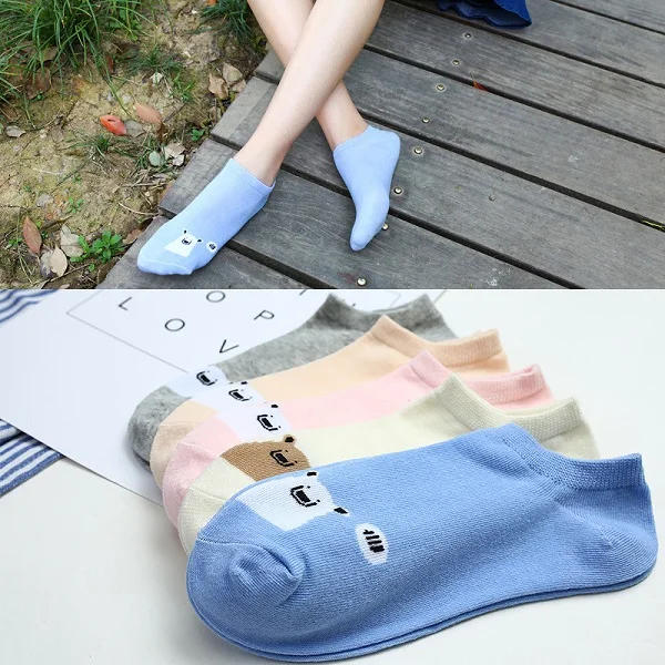 902 Socks 5 пар = 10 шт.; носки для детей с персонажами из мультфильмов Для женщин носки для девочек новые летние хлопковые незаметные носки с милыми животными для девочек безбортные носки Harajuku Дышащие носки - Цвет: 902 Socks