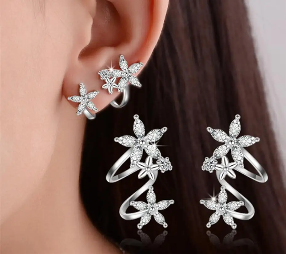 Женские серьги-гвоздики с фианитами посеребренные серьги бабочкой и звездой