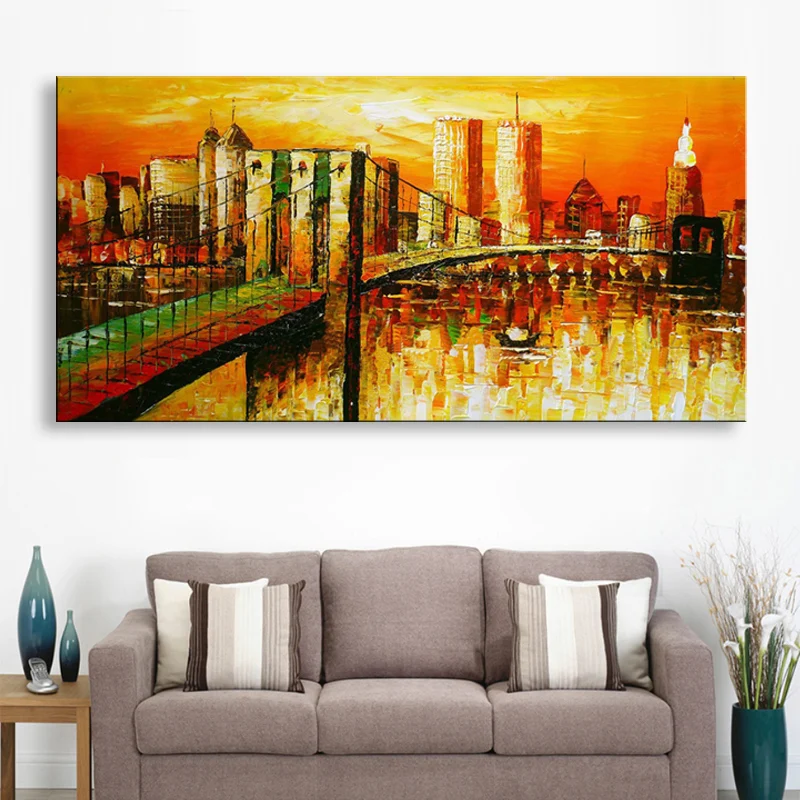 Knife painting oil modern the Manhattan Bridge Home decoration on canvas abstract art paintings KOP-001 | Дом и сад
