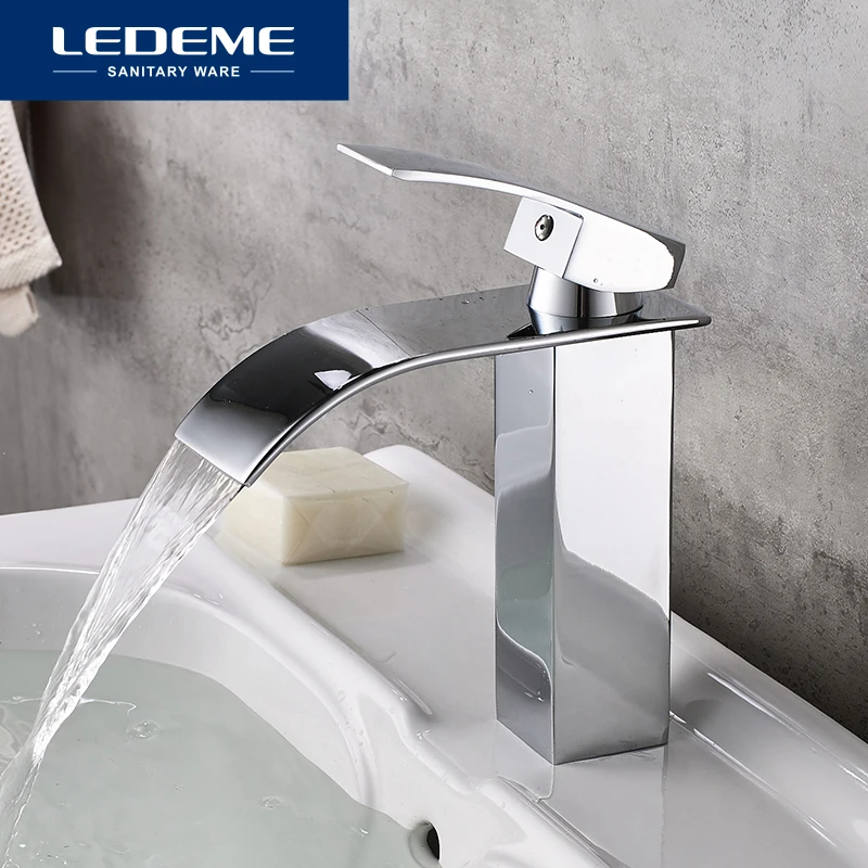 LEDEME Новый латунный Смеситель для раковины плоский Водопад дизайн на бортике с