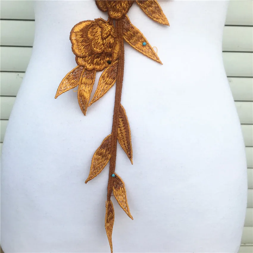 3D Chiffon Yellow Rose Long Neckline Collar Lace Fabric Flower Wedding Deco Fringe Trim DIY Craft Scrapbooking | Дом и сад