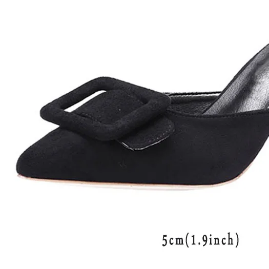 Black 5cm Scarpin черный сандалии насосы известный женщина Указательный палец итальянский зеленый высокие каблуки средняя пятка 3 дюймовый мюли тапочки персиковый замша китайская новая Китай мода Лето - Цвет: Black 5cm
