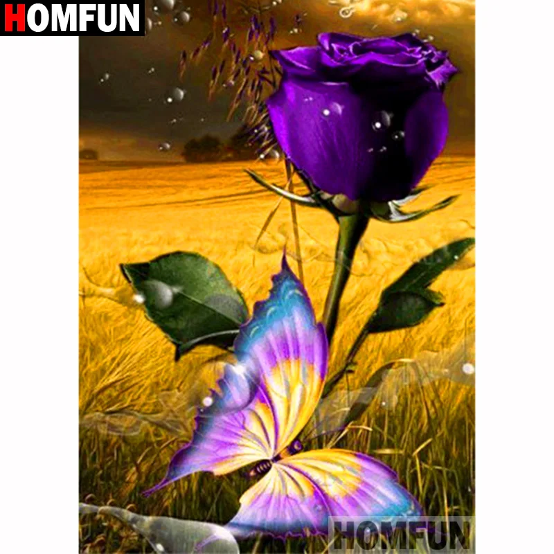 Алмазная живопись HOMFUN цветок бабочка 5D Вышивка своими руками полный набор стразы