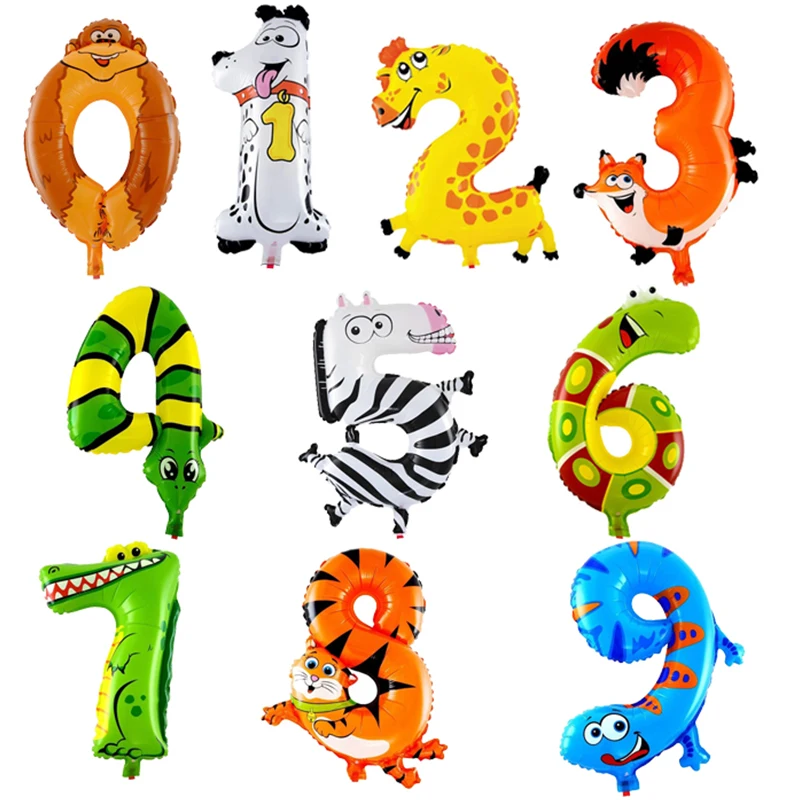 Бесплатная доставка 1 шт. 16 дюймов воздушные шары с цифрами животных 0-9 фольга