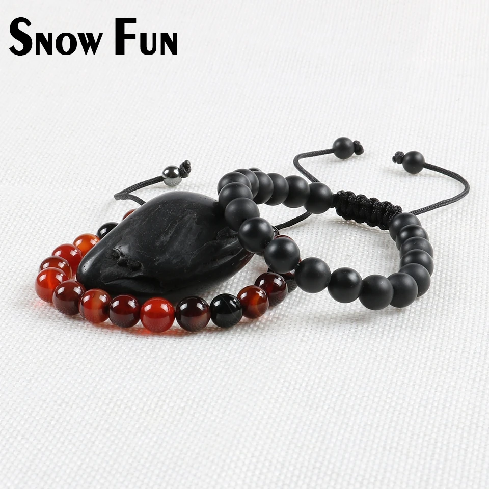Снежные забавные 8 мм черные матовые Агатовые Бусины унисекс тканый браслет для
