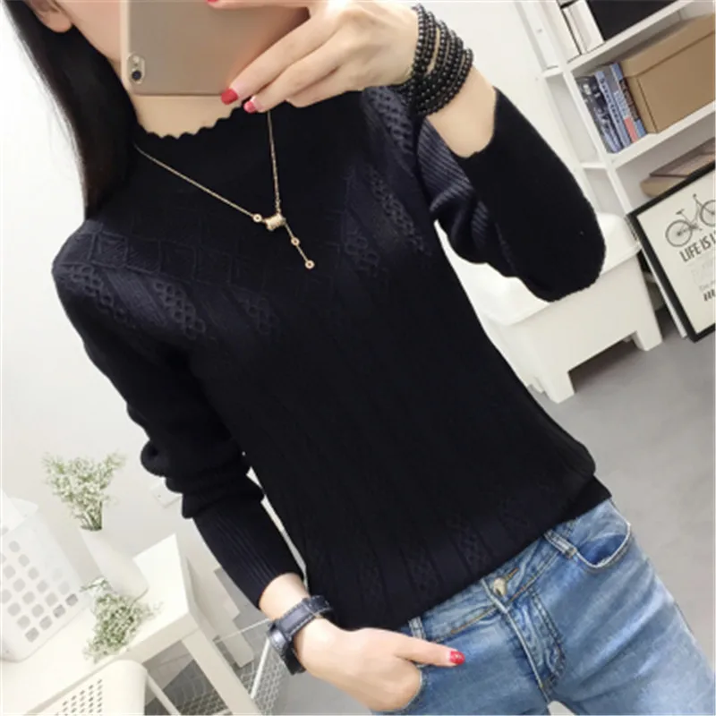 Winter Sweater Women 2018 New Fashion Half-Turtleneck Knitted Pullover Slim Large Size Knit Bottom Shirt Clothing PZ860 | Женская одежда