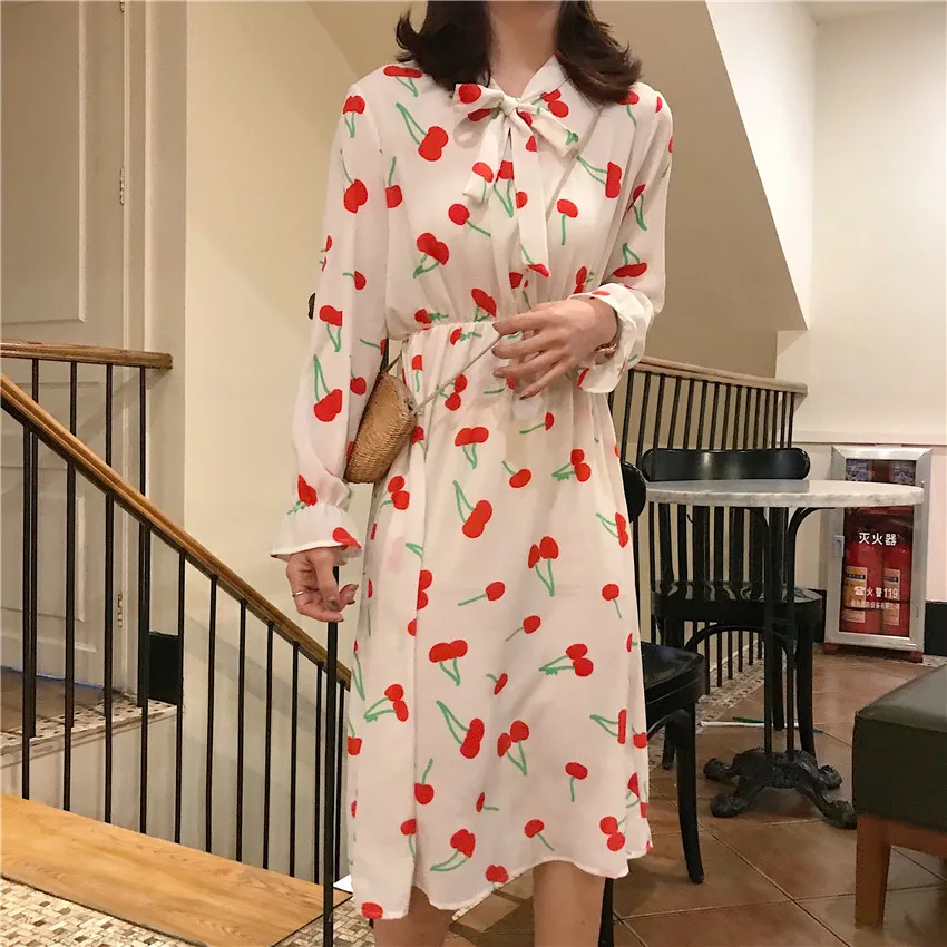 Elbise/милое дизайнерское платье с вишней модная Брендовая женская одежда весенние