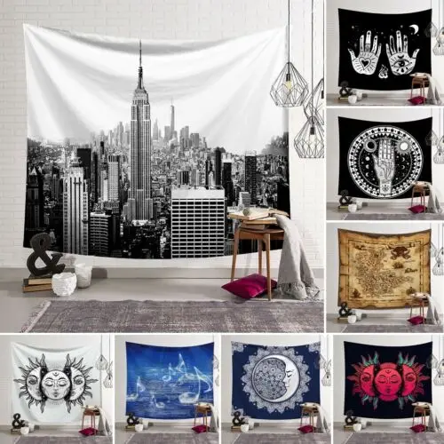 Художественный гобелен Настенный полиэстер мандала Карта города солнце луна