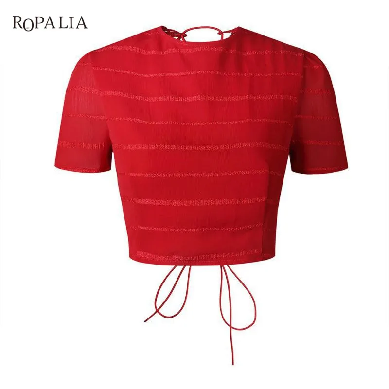 ROPALIA Club, короткие штаны, женские модные костюмы из двух частей, для девушек, с круглым вырезом, сексуальный, с коротким рукавом, на спине, бандаж, Женский комплект