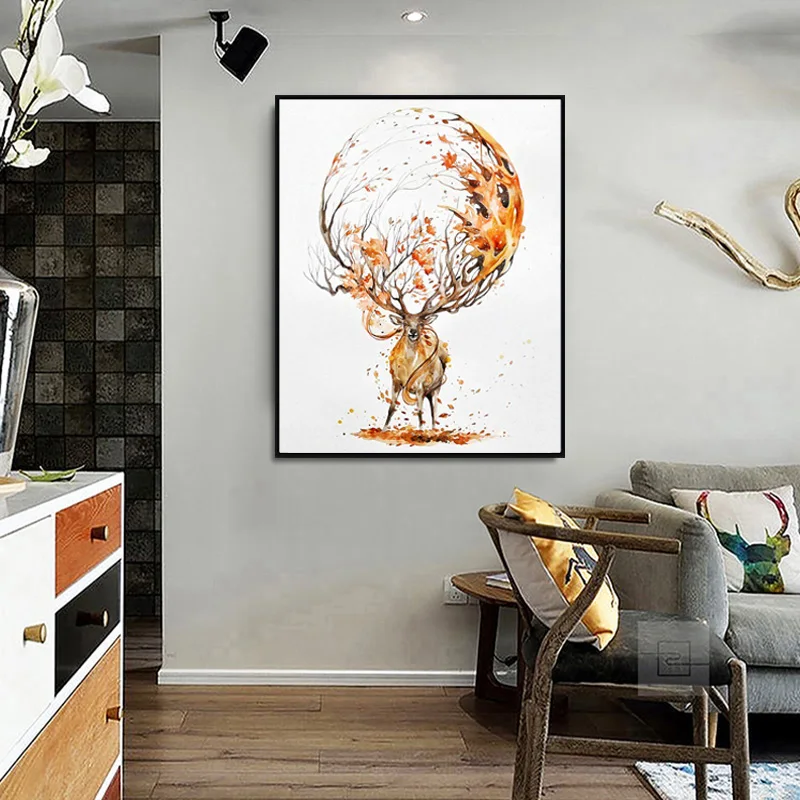 Moose Nordic mythology hand-painted watercolor modern european-style home | Дом и сад
