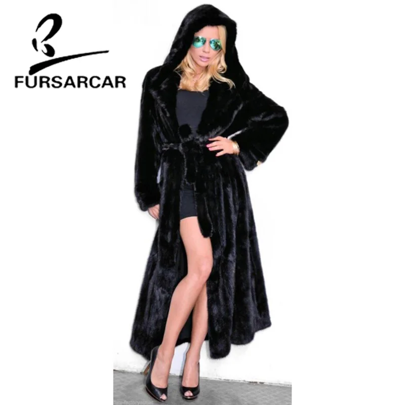 FURSARCAR 2021 New Women Real Natural Mink Fur Coats X-long Whole Skin Thick Warm Jacket Female Luxury Genuine Mink Fur Coat