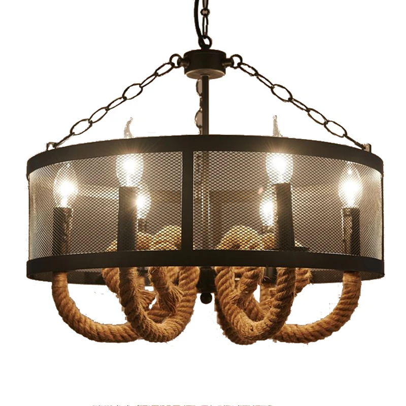Винтажный подвесной светильник из пеньковой веревки s Ретро Лофт промышленный