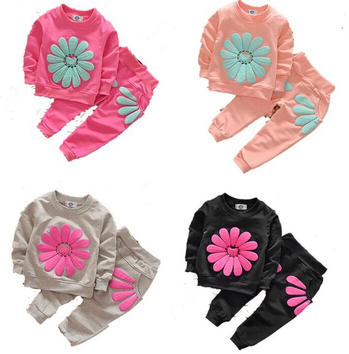 2016 нью-девушки костюмы прекрасный ребенок подсолнечника хлопка малышей комплект