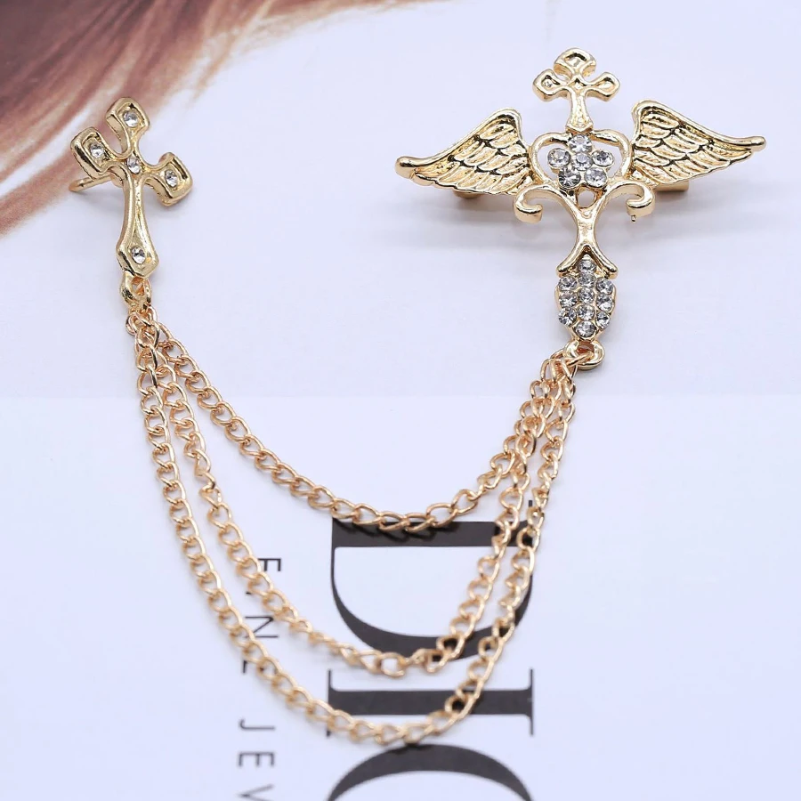 Lovely Angel Wing Cross Brooch Pins Men's Badge Fashion Jewelry Ethnic Golden Silver color Tassel Brooches for Women Accessories |