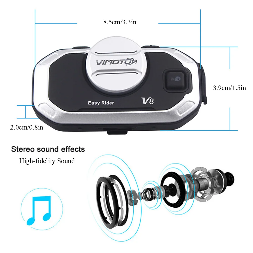 Bluetooth гарнитура для мотоциклетного шлема V8 водонепроницаемое переговорное
