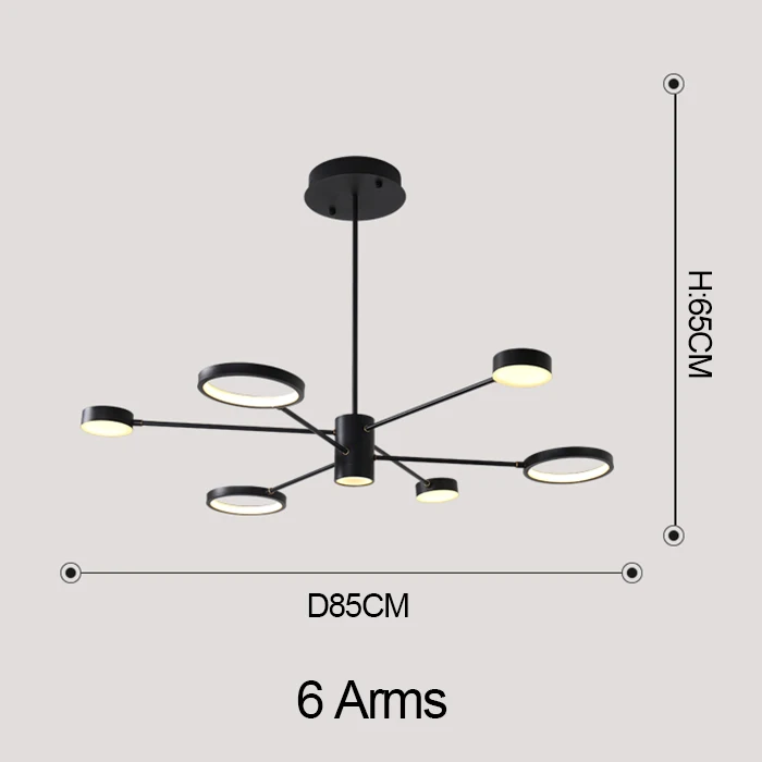 6 Arms MDWELL скандинавские постмодовые люстры для гостиной, спальни, светодиодные люстры, подвесные светильники, черные светодиодные люстры, потолочные - Цвет абажура: 6 Arms