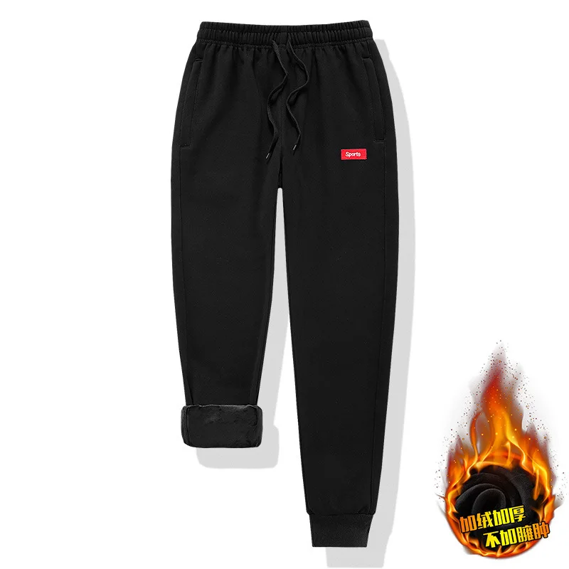 Thick Fleece Jogger Mens Pants Cotton Trousers Male Winter Warm Velvet Sweatpants Tracksuit Joggers Autumn Winter M-4XL - Цвет: black2