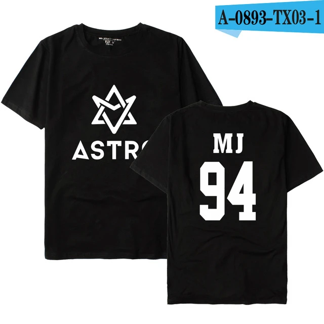 black KPOP ASTRO STAR Group Футболка с принтом модные хлопковые футболки летняя футболка с коротким рукавом Повседневная футболка размера плюс одежда унисекс - Цвет: black
