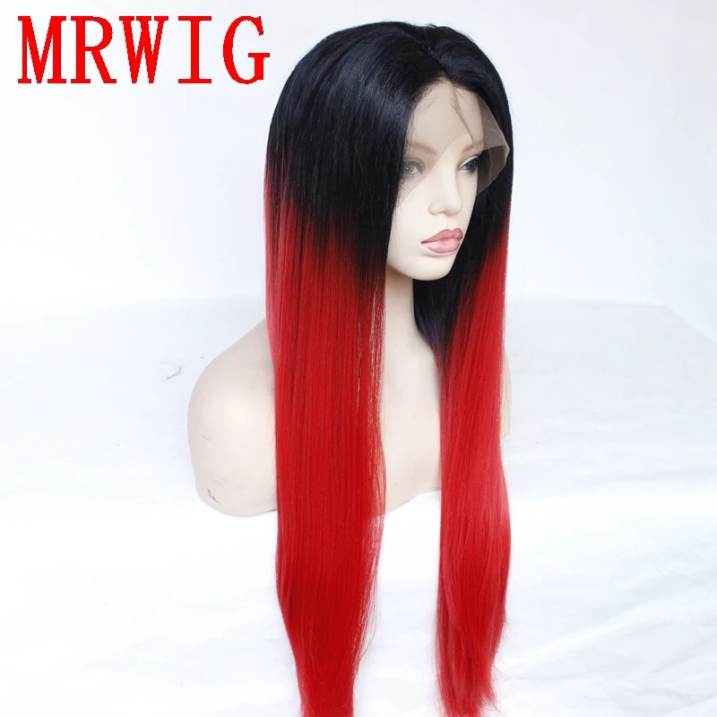MRWIG Омбре Красный синтетический бесклеевой Косплей передний парик шнурка