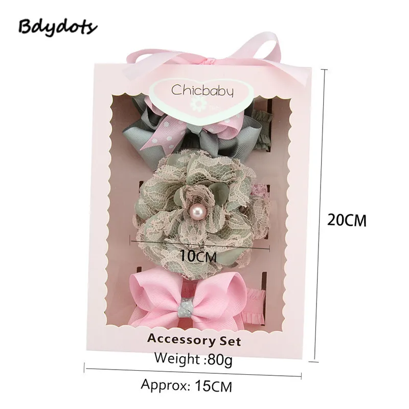 

3Pcs/Set Gift Box New Baby Hair Bow Flower Headband Bowtie Hair Band Handmade Hair Accessories For Children Headwear Accessory