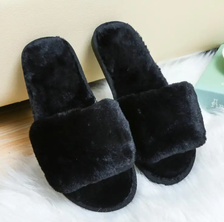 Women Slippers Winter Shoes Flat Sweet Home Slippers Woman Indoor Shoes Fur Warm Soft Slip On Black Pink Grey Female flip flops