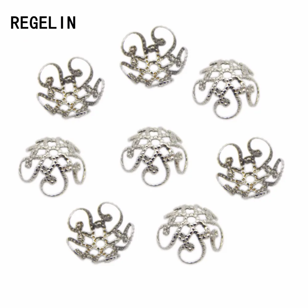 Regelin Нержавеющая сталь Серебряный тон цветок с торцевыми крышками металлическая филигрань очаровательный фиксатор бусин для DIY ювелирных изделий 50 шт./лот 8/10 мм
