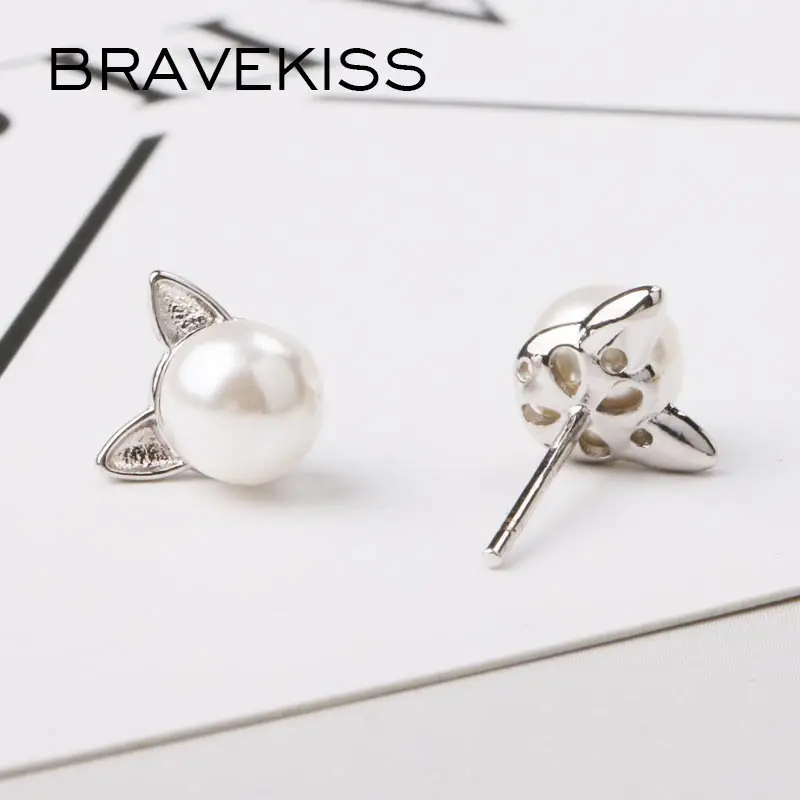 Женские серьги пусеты BRAVEKISS элегантные с кошачьими ушками и жемчугом