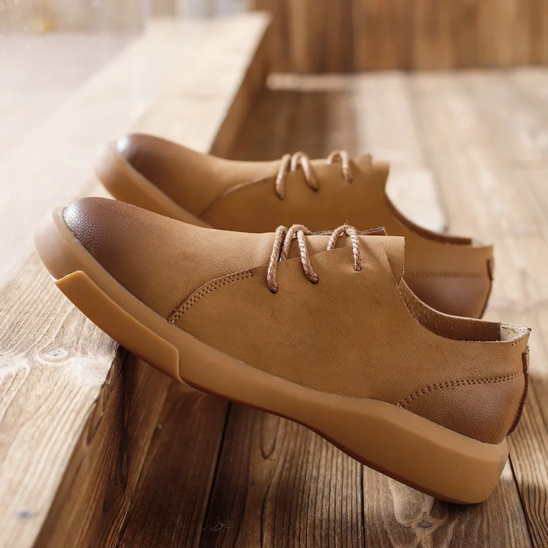 Leather Casual Shoes Men Soft Leisure Loafers for MAN Simple Design Lace-Up Men's Driving Drop Shipping | Обувь
