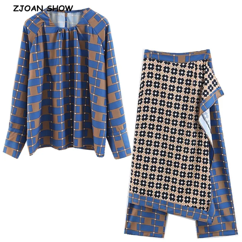 Женский комплект из 2 предметов голубая рубашка в клетку с геометрическим