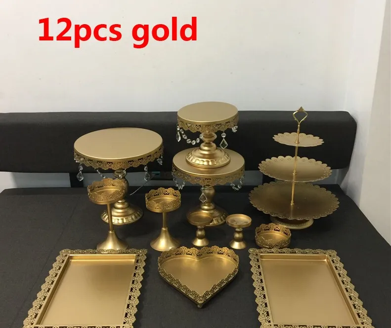 12 pcs gold Металла кристалл свадебный торт стенд кекса выпечки инструмент кекс Фруктов Стойку Дисплея стол вечерние десерт выступающей стоит - Цвет: 12 pcs gold