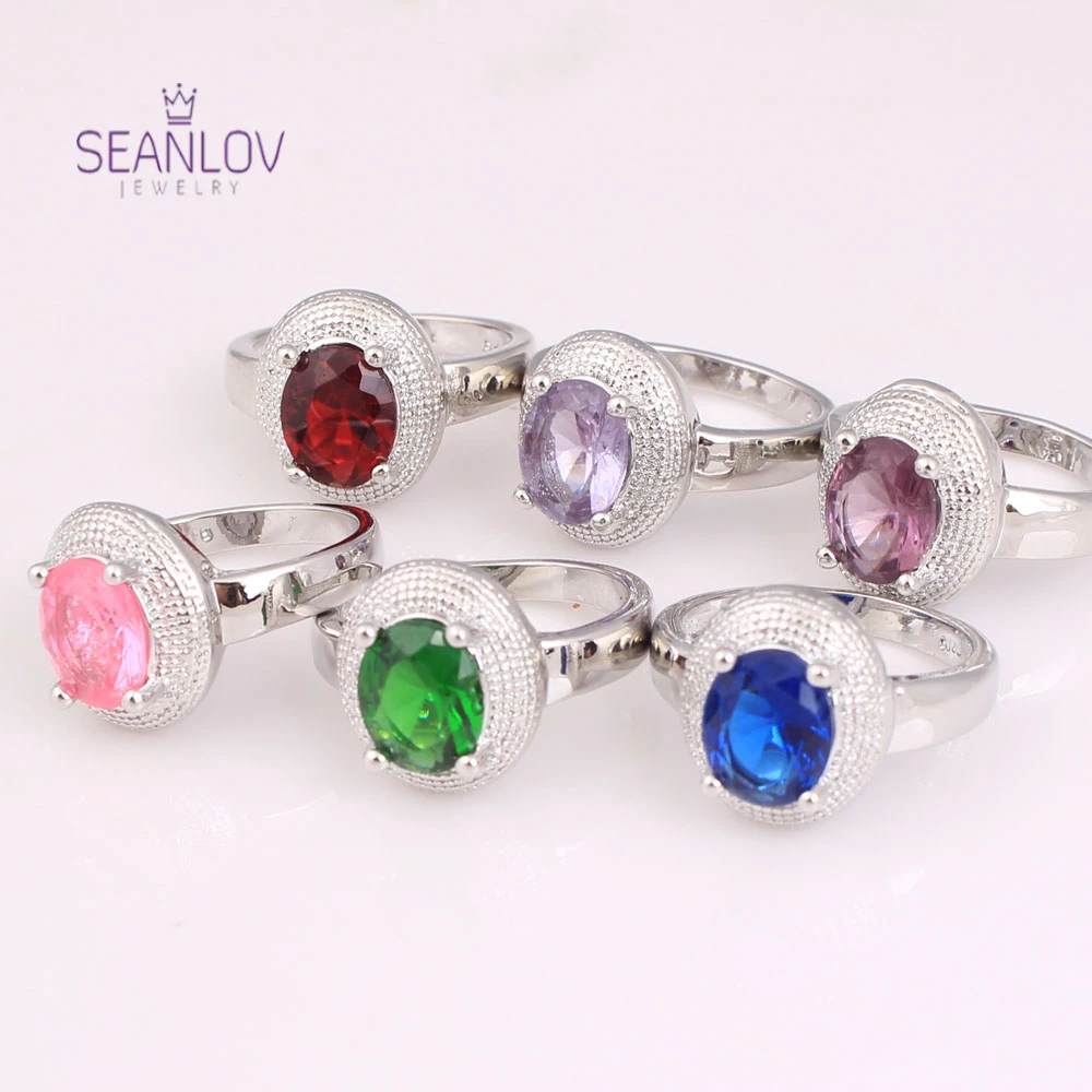 Фото Seanlov 2018 Новые разноцветные кольца для помолвки серебряные высококачественные кольца модные ювелирные изделия для женщин Свадебные Прямая поставка №1