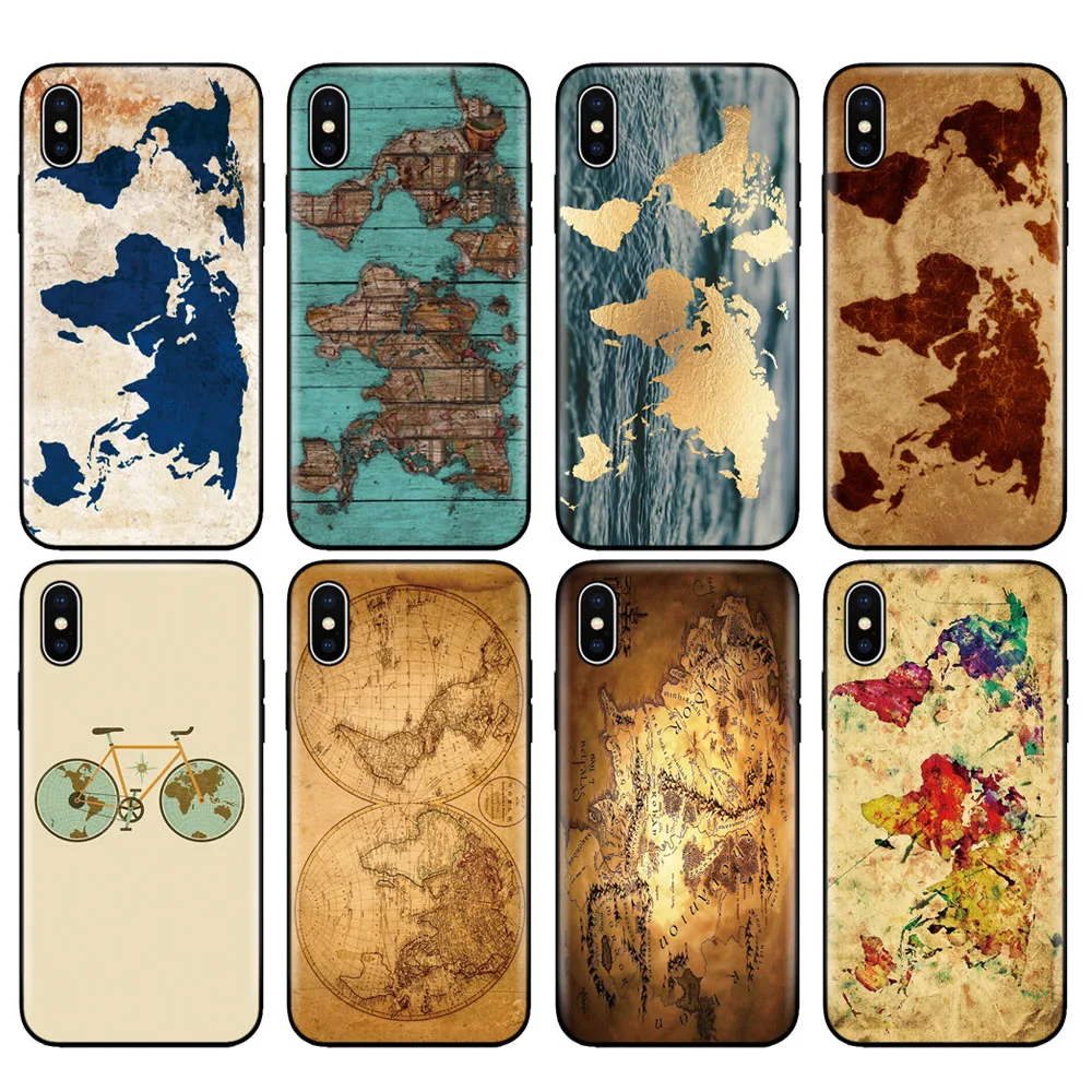 Черный ТПУ чехол для iphone 5 5s se 6 6s 7 8 plus x 10 силиконовый XR XS 11 pro MAX путешествий карта