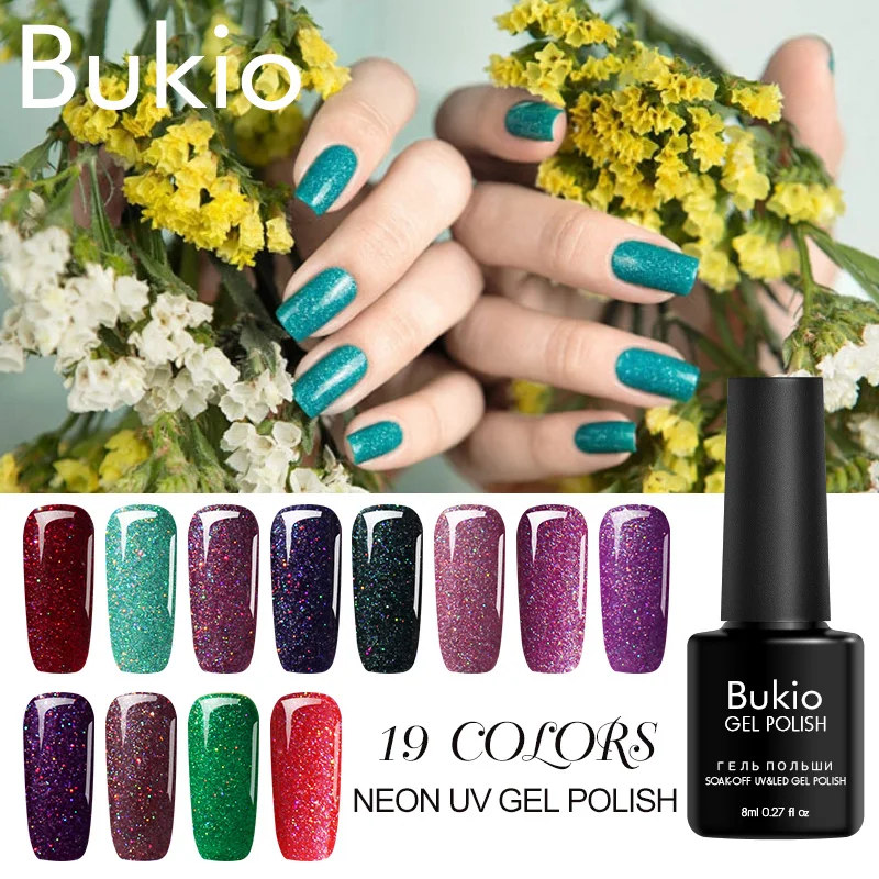 Bukio Гель лак 8 мл инструменты для маникюра неоновый гель ногтей с блёстками