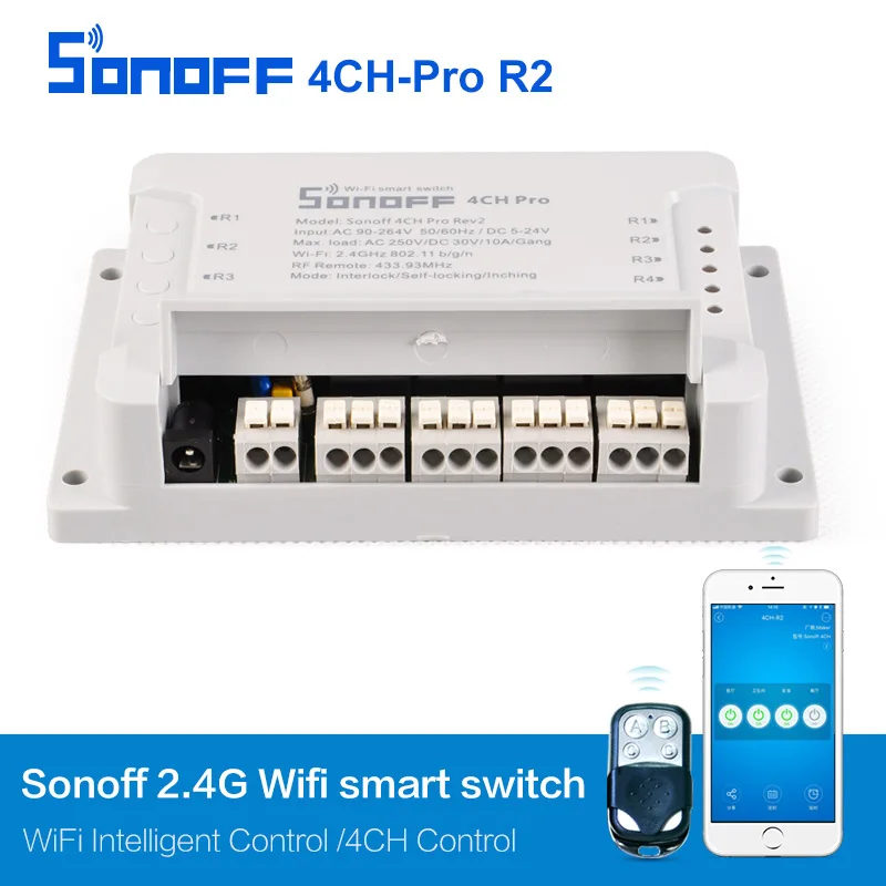 Sonoff 4CH Pro R2 Smart коммутатор 4 Каналы 433 мГц 2.4g WiFi удаленного Управление умный