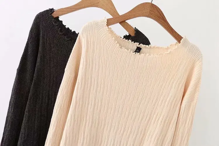 F7 Autumn Winter Casual Sweaters 5XL Plus Size Women Clothing Fashion Loose Ruffled collar knitting Pullover 204 | Женская одежда
