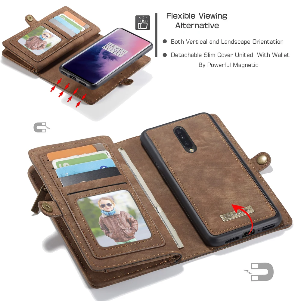 Роскошный, с магнитной застежкой ТПУ задняя крышка Coque для One Plus 7 OnePlus 7 Pro 1+ 7 Pro Чехол из искусственной кожи на молнии чехол-бумажник для телефона с отделениями для карт Fundas