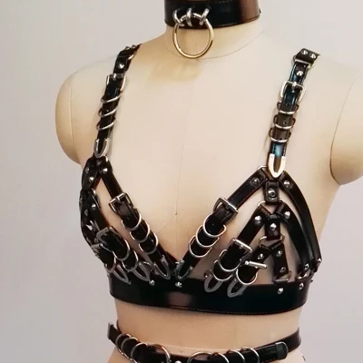 Black Bra ONLY Ручной работы тяжелых панк фетиш черный PU кожаный бюстгальтер Топ талии Cincher подвязка пояс подтяжки ремни - Цвет: Black Bra ONLY