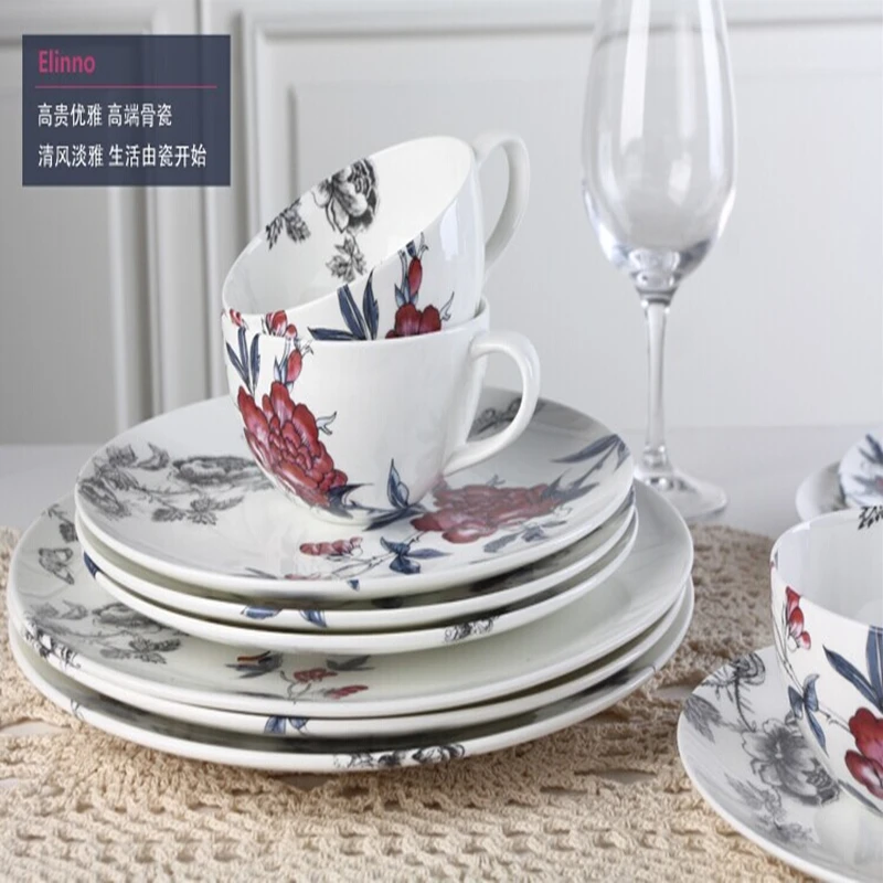 Chinese CharacteristicsHigh-end European and American big rose garden ceramic tableware set tea coffee cup saucer Panwan | Дом и сад
