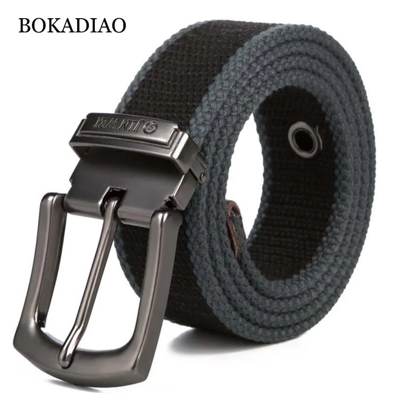 BOKADIAO Men&Women Canvas belt luxury Metal Pin buckle punk jeans belt Army Military tactical belts for men waistband strap male
