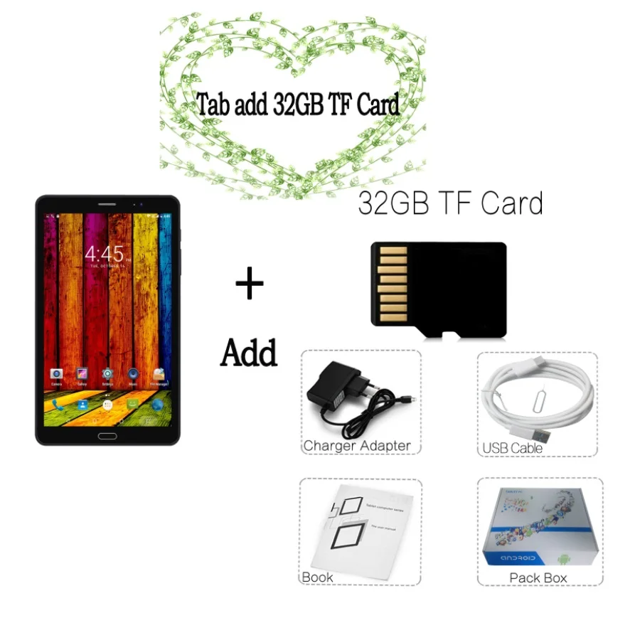 Add 32GB TF Card Новинка,, 4G, телефонный звонок, 8 дюймов, четыре ядра, Android 7,0, планшетный ПК, 4 ГБ, 64 ГБ, ips экран, планшеты, WiFi, Bluetooth, 3G, 4G, LTE, две sim-карты - Комплект: Add 32GB TF Card