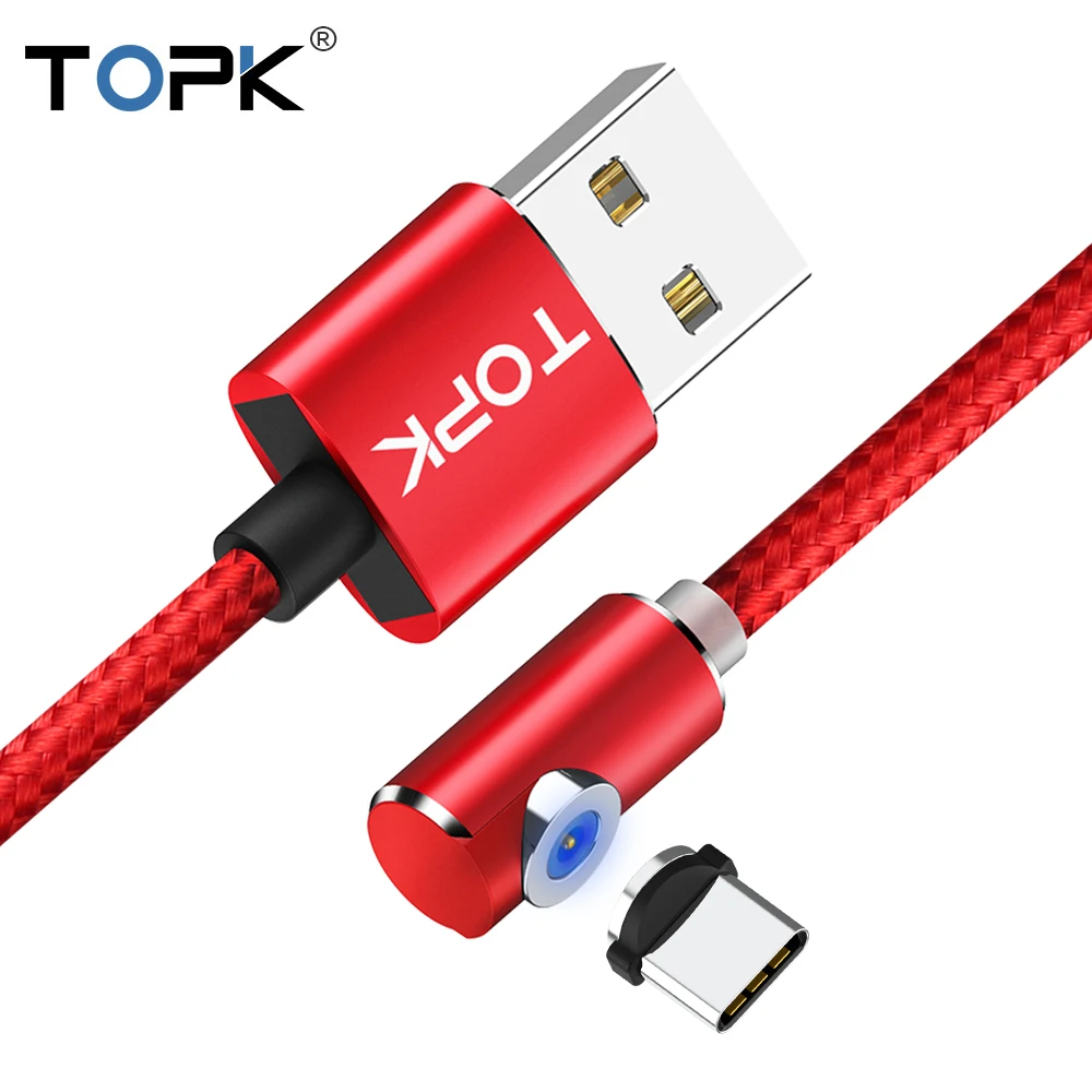 TOPK 90 градусов L Магнитный usb кабель для зарядки type c xiaomi redmi note 7 Usb C huawei p20 lite