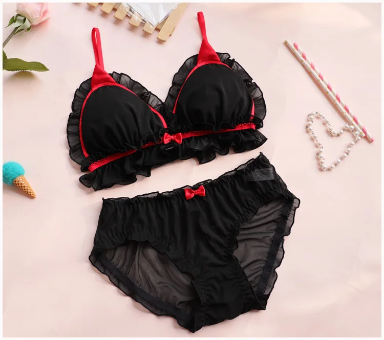 Комплект женского нижнего белья из бюстгальтера и трусиков шифона|Комплекты