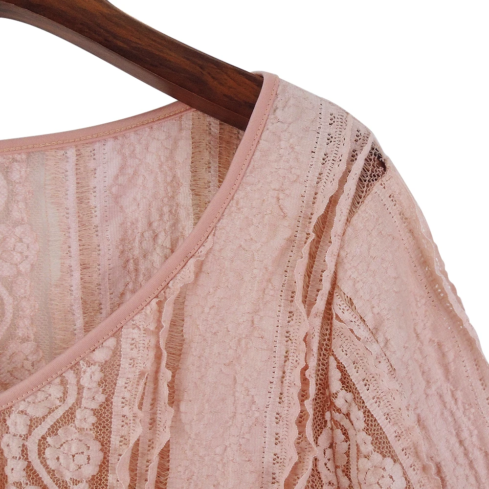 Женская блузка с длинным рукавом однотонная Кружевная туника цветочным принтом