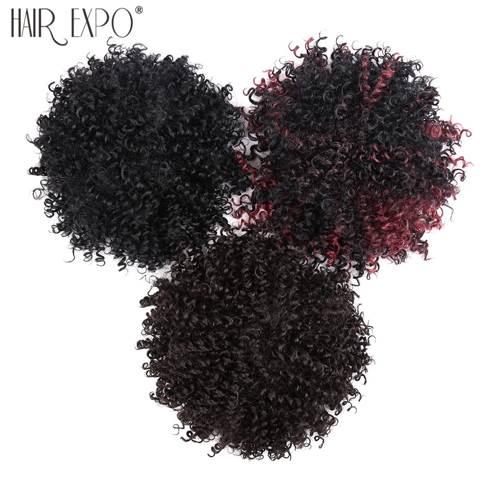 8inch Short Kinky Curly Synthetic Hair Bun Drawstring Ponytail Afro Puff Chignon Hair pieces For Women Updo Clip Hair Extension