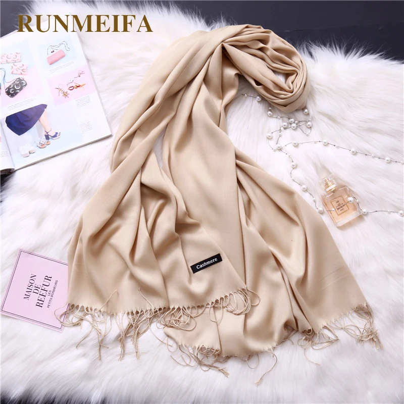 

2019 Luxury Cashmere Scarf for Ladies Gift Fashion Soild color Warm Pashmina Wrap Shawl Winter Stole for Women hijab Scarves