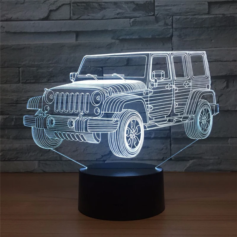 Светодиодный 3D 7 видов цветов меняющий джип автомобиль акриловая пластина ночник